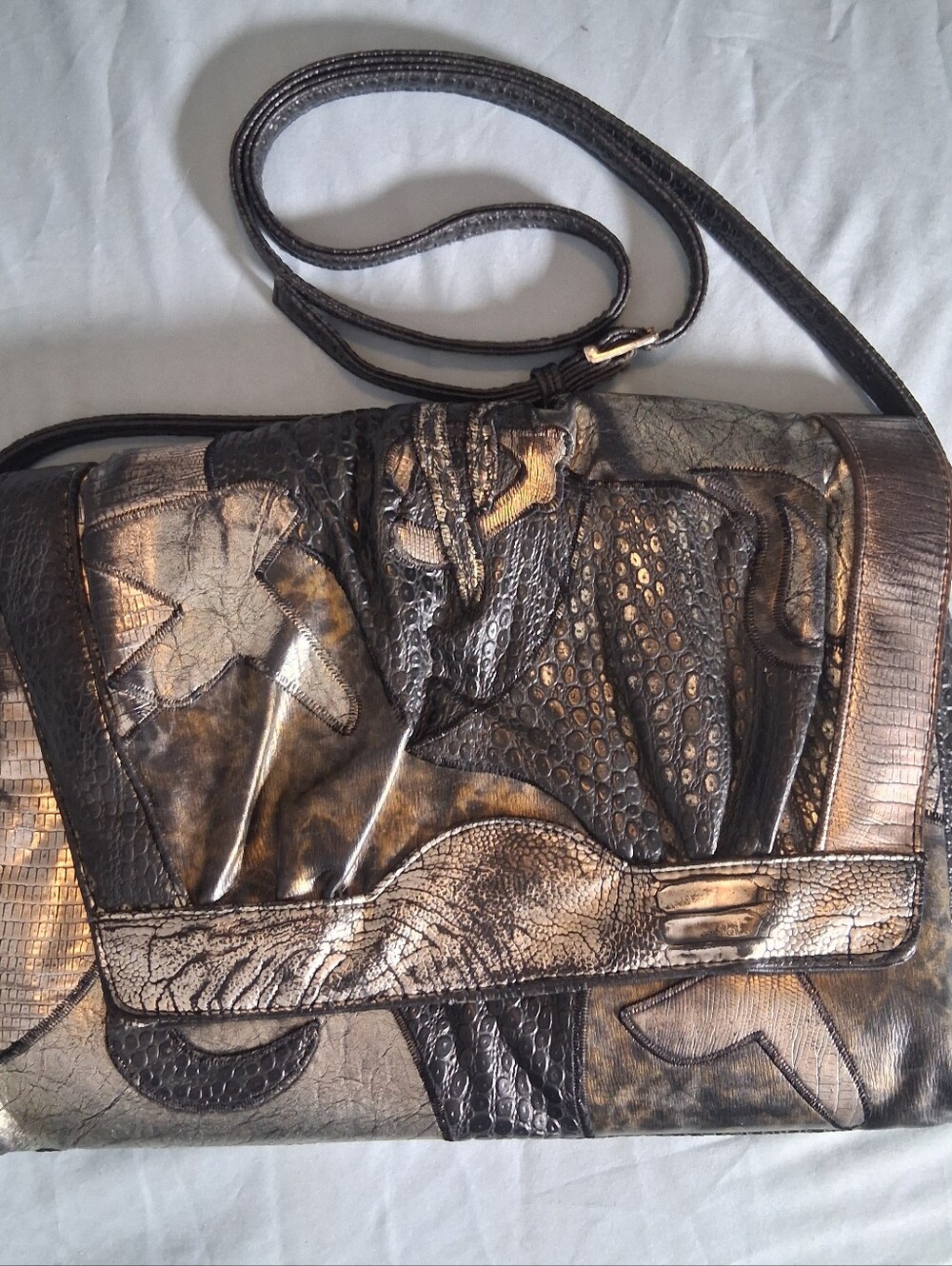 Vintage 80s NAS BAG Metallic Patchwork Clutch Crossbody Purse Retro Boho Artsy